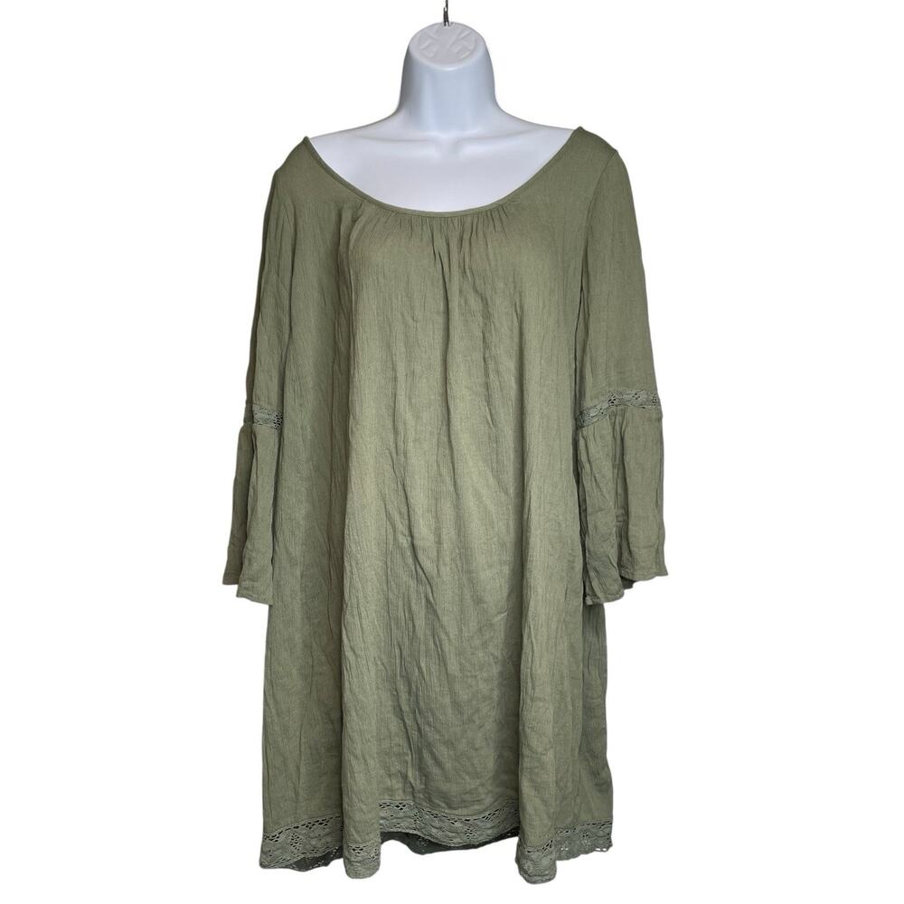 Aerie Women's Olive Green Cotton Blend Gauze Casual Dress Size L Flowy Boho